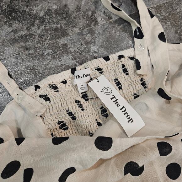 The Drop Linen Polka Dot Midi Dress Cream & Black, Plus Size 3X - Picture 4 of 13